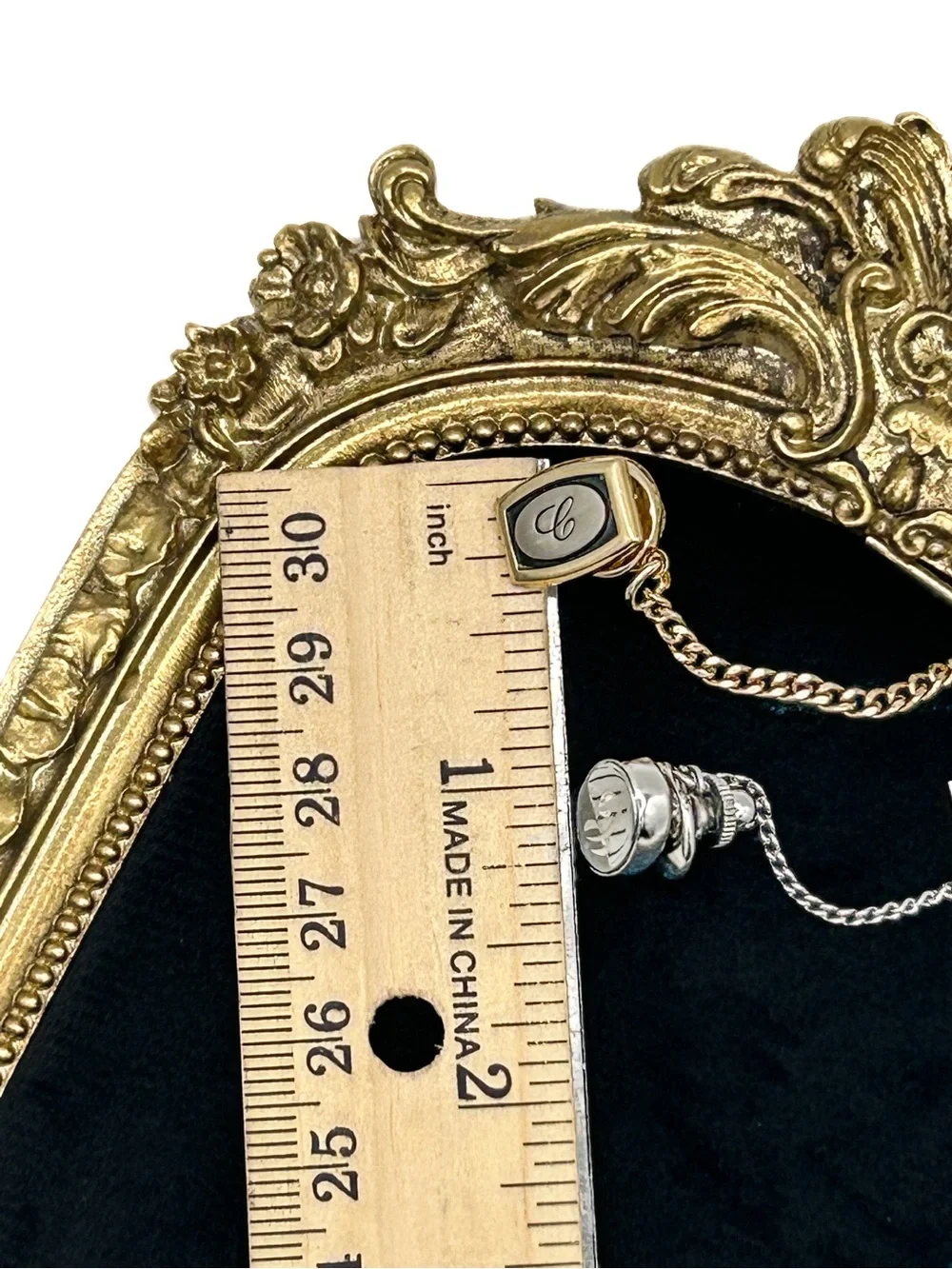 Vintage Initial C Tie Tack Set Hickok Gold Tone Silver Monogrammed Tie Pins